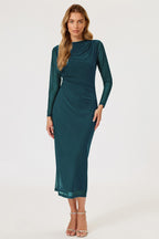 Long Sleeves Mesh Midi Dress In Teal