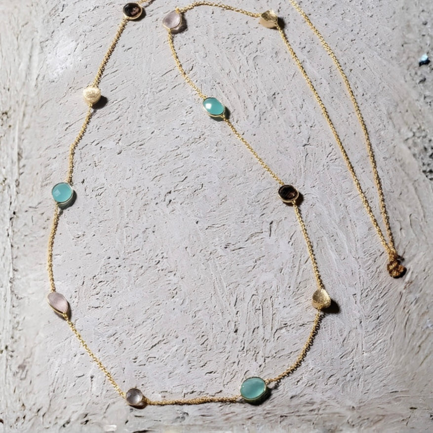 Penelope Multi-Stone Necklace: Pariba Onyx, Rose Quartz & Smoky Quartz