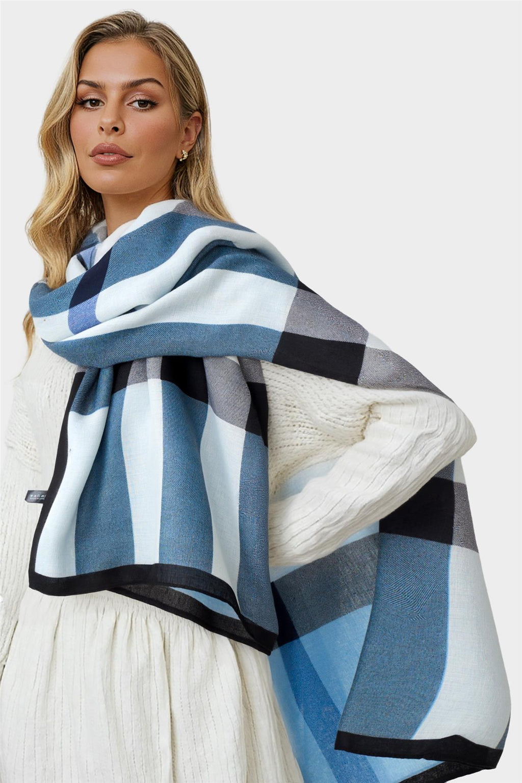 Check Print Scarf In Black & Blue