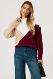Colour Block Jumper Top In Camel & Wine & White