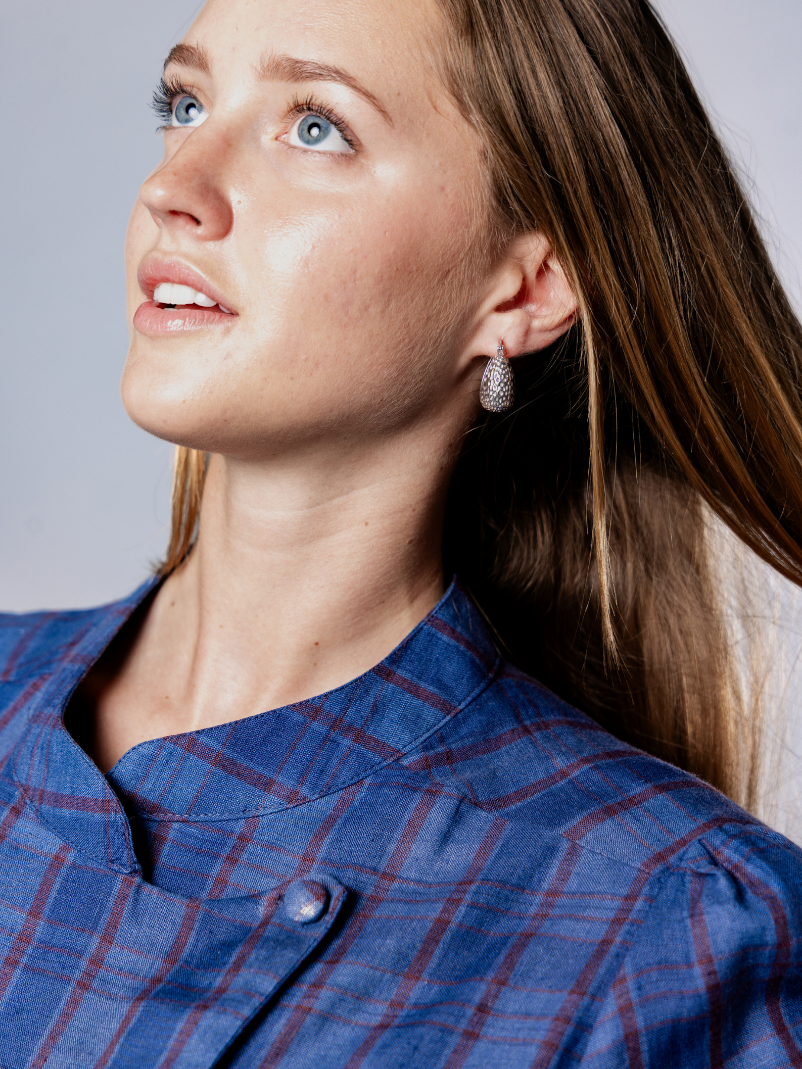 Button Midi dress with pockets Organic Navy Check Linen  – Talitha | No More Nobody