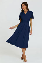 Angel Sleeve Jersey Midi Dress In Navy