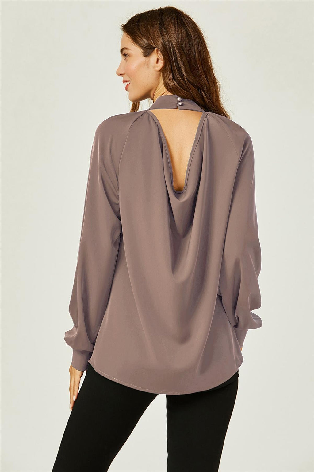 Halter Neck Blouse Top In Taupe Brown
