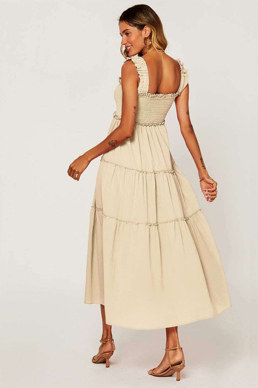 Hem Detail Tiered Maxi Dress In Off White