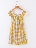 Off The Shoulder Puff Sleeve Mini Dress In Mustard Floral Print
