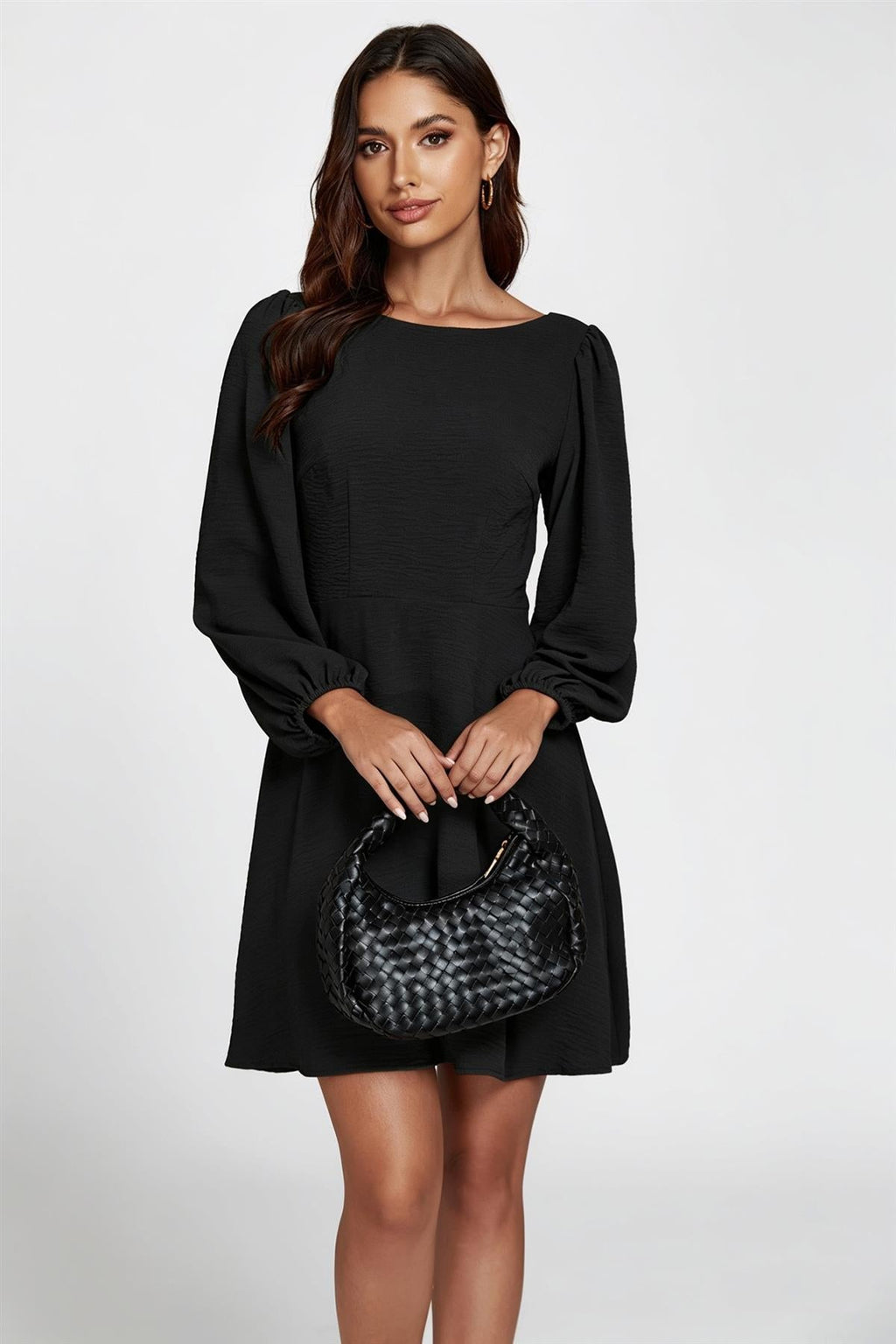Back V Neck Mini Dress In Black