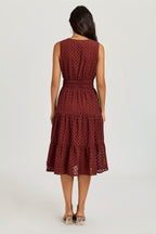 Sleeveless Broderie Anglaise Midi Dress In Rust