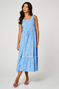 Little Floral Print Hem Detail Maxi Dress In Blue
