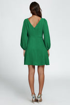 Back V Neck Mini Dress In Green