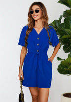 Button Down Playsuit In Blue