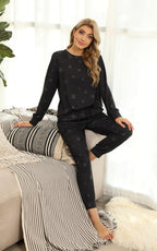 Grey Star Print Loungewear Co Ord Set In Black