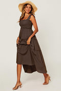 Hem Detail Tiered Maxi Dress In Brown