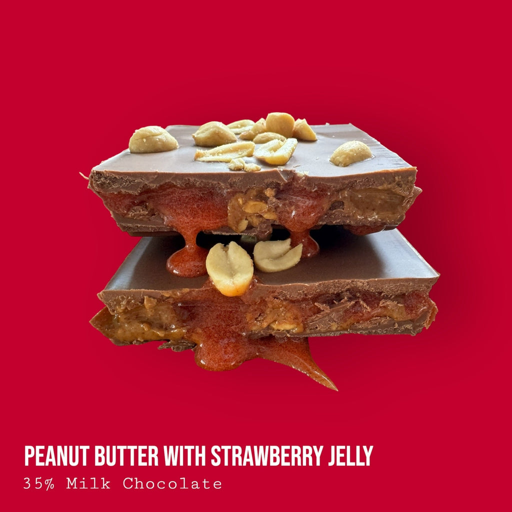 Crunchy Peanut Butter with Strawberry Jelly Topped with Salted Peanuts in Milk Chocolate 230g