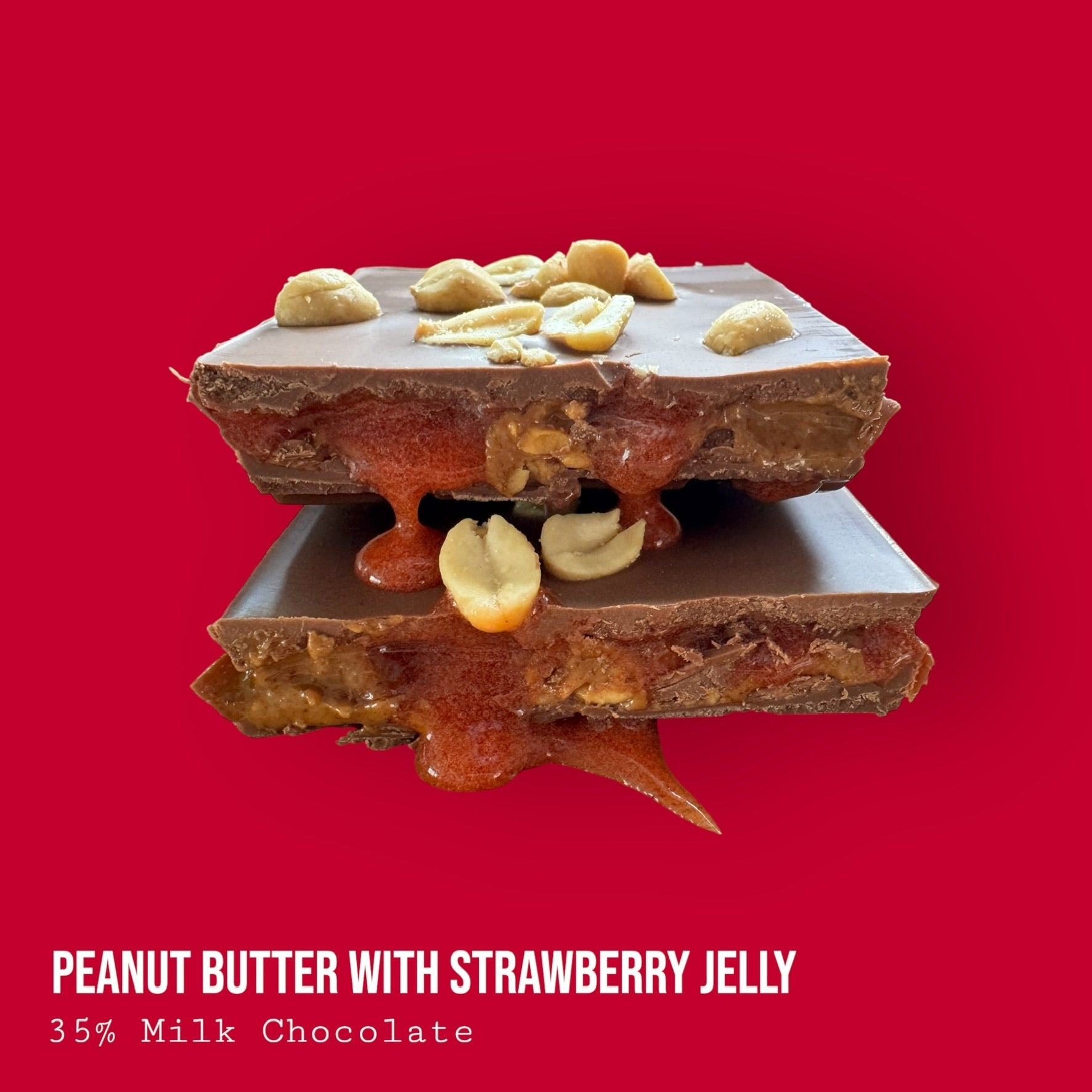 Crunchy Peanut Butter with Strawberry Jelly Topped with Salted Peanuts in Milk Chocolate 230g