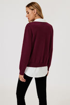 Bowknot Pattern On Shoulder Knit Jumper Top In Wine