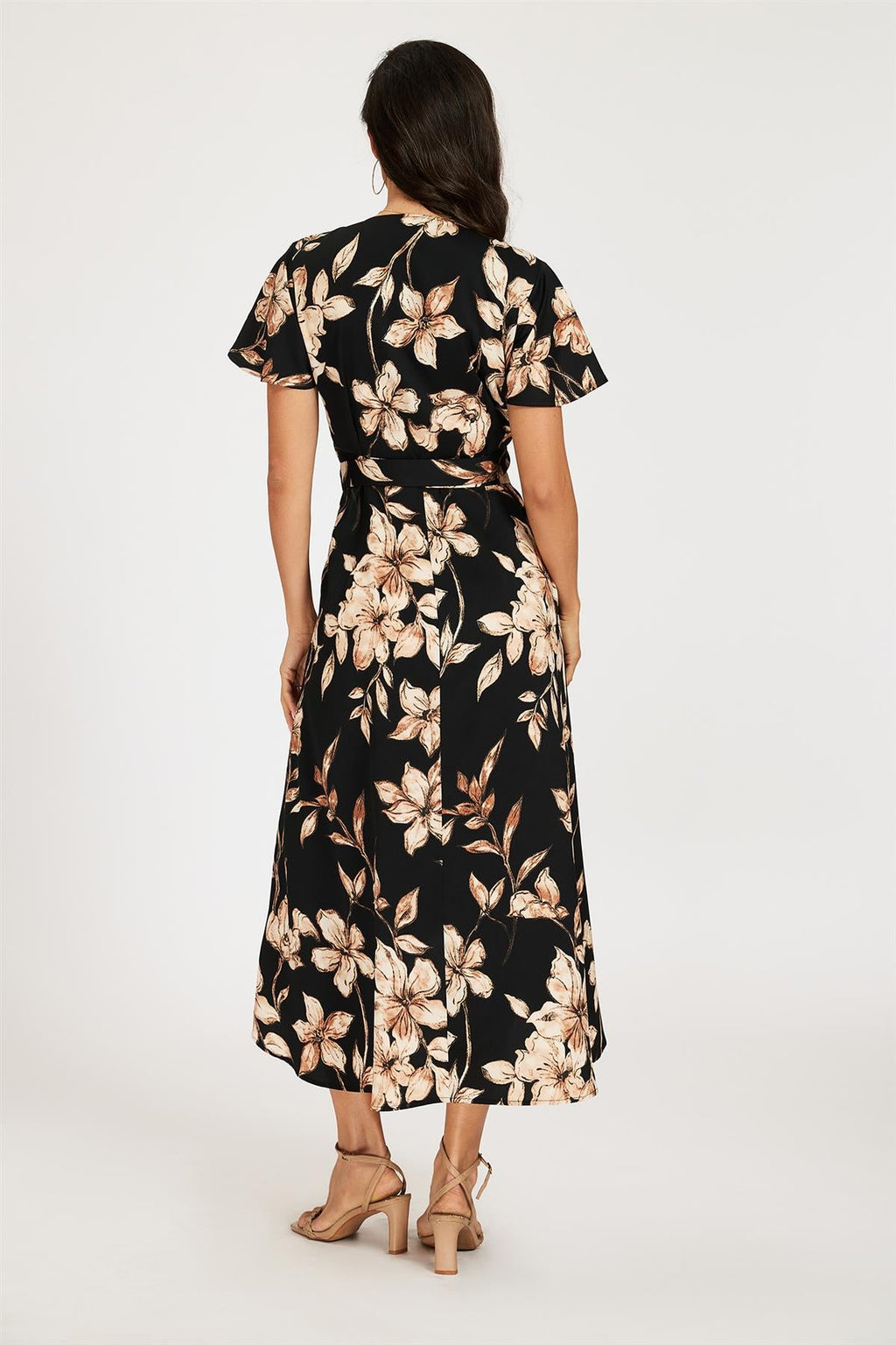Black & Brown Floral Print Wrap Maxi Dress