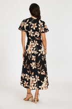 Black & Brown Floral Print Wrap Maxi Dress