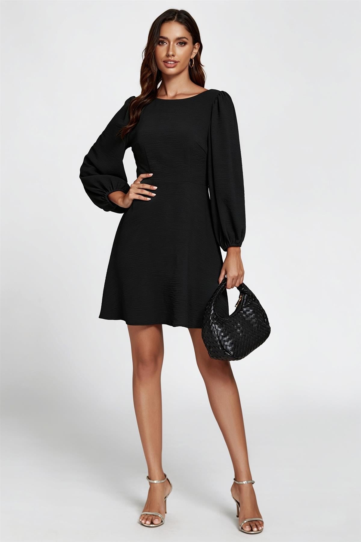 Back V Neck Mini Dress In Black