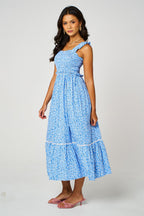 Little Floral Print Hem Detail Maxi Dress In Blue