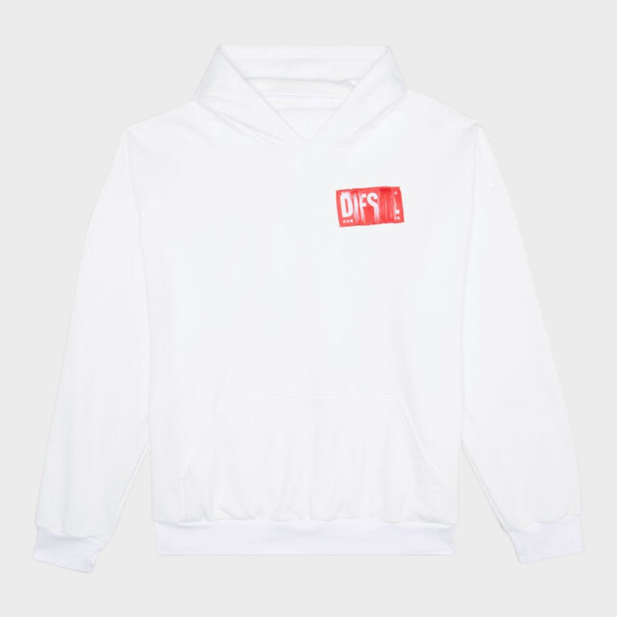 Frayed Logo Patch Hoodie White Red