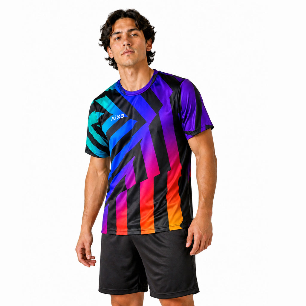 Aixo Rainbow Chaos Mens T-Shirt - Black