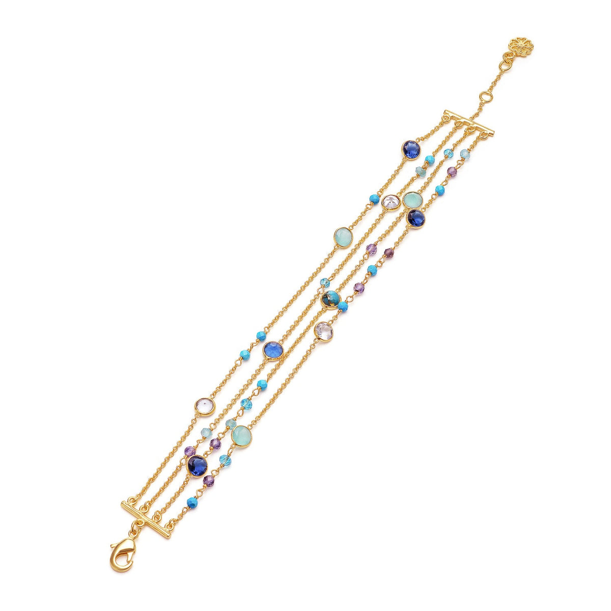 Hydra Multi-Strand Gold Chain and Gemstone Bracelet  Iolite, Blue Topaz & Apatite