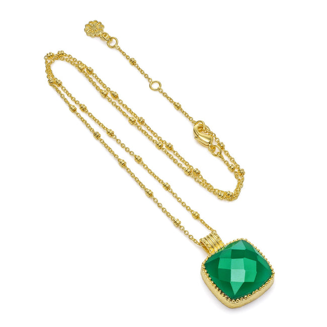 Tetra Large Square Gemstone Pendant  Green Onyx