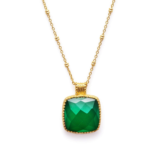 Tetra Large Square Gemstone Pendant  Green Onyx