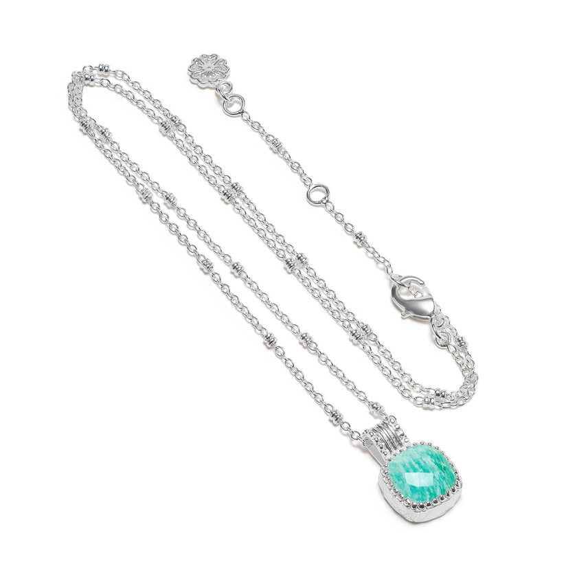 Tetra Square Gemstone Pendant Silver Amazonite