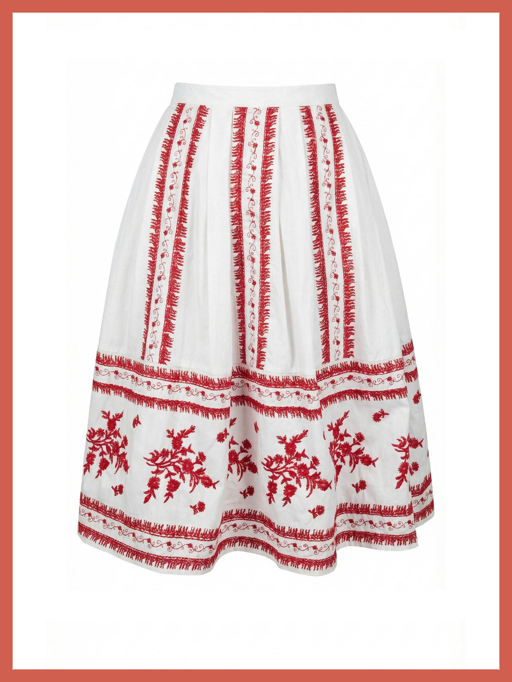 Aimee Ditsy Embroidered Cotton Pleated Skirt In White