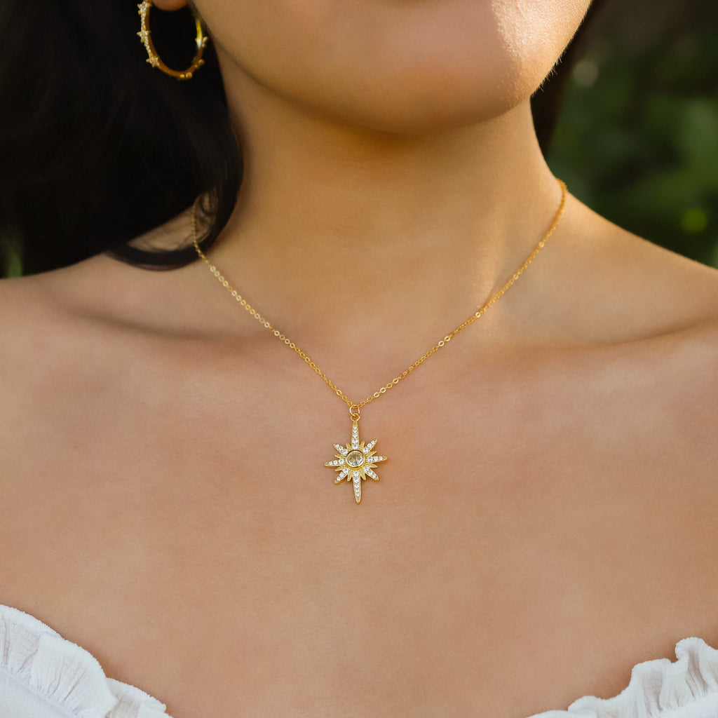 Collier Heidi North Star avec pierre de naissance | Plaqué or 18 carats