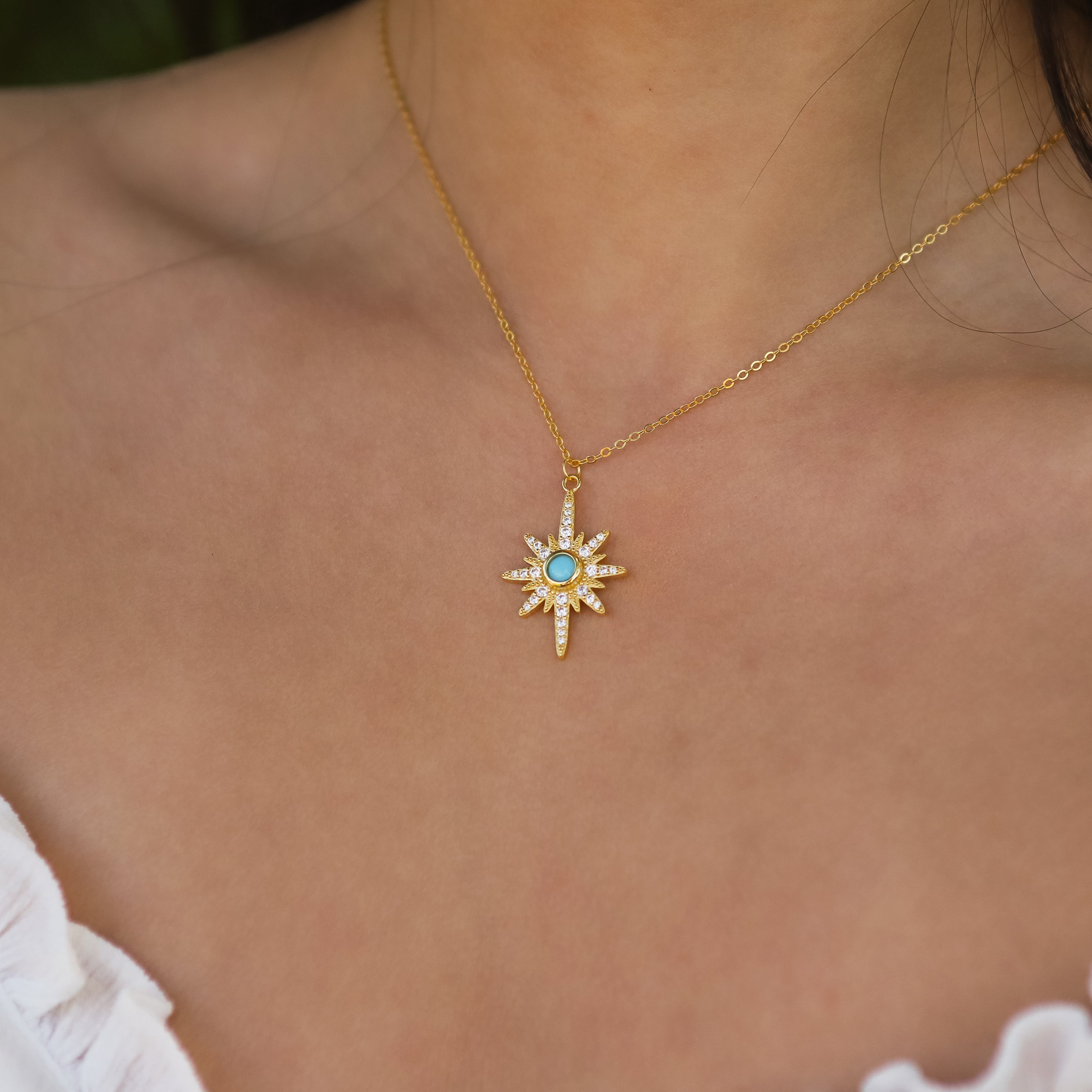 Collier Heidi North Star avec pierre de naissance | Plaqué or 18 carats