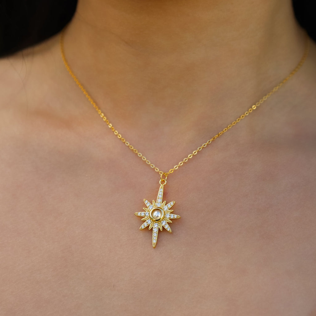 Collier Heidi North Star avec pierre de naissance | Plaqué or 18 carats