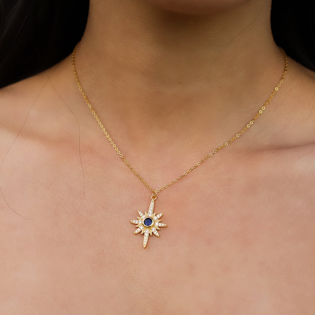 Collier Heidi North Star avec pierre de naissance | Plaqué or 18 carats