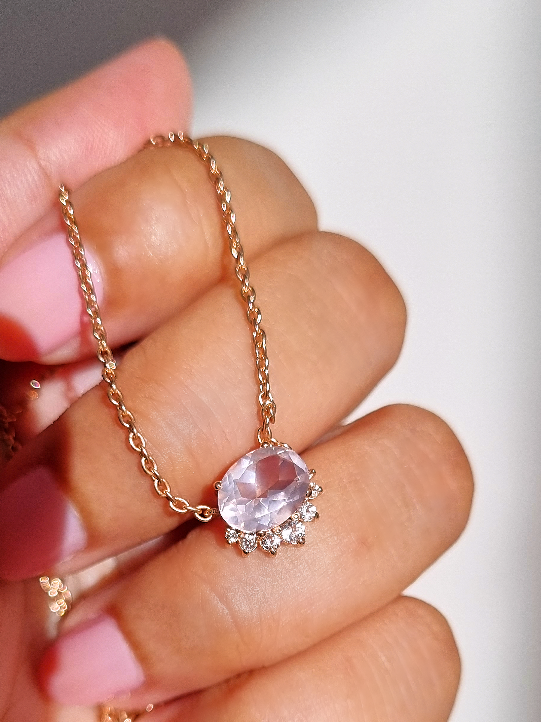 Collier Aria en quartz rose et vermeil d'or rose 18 carats