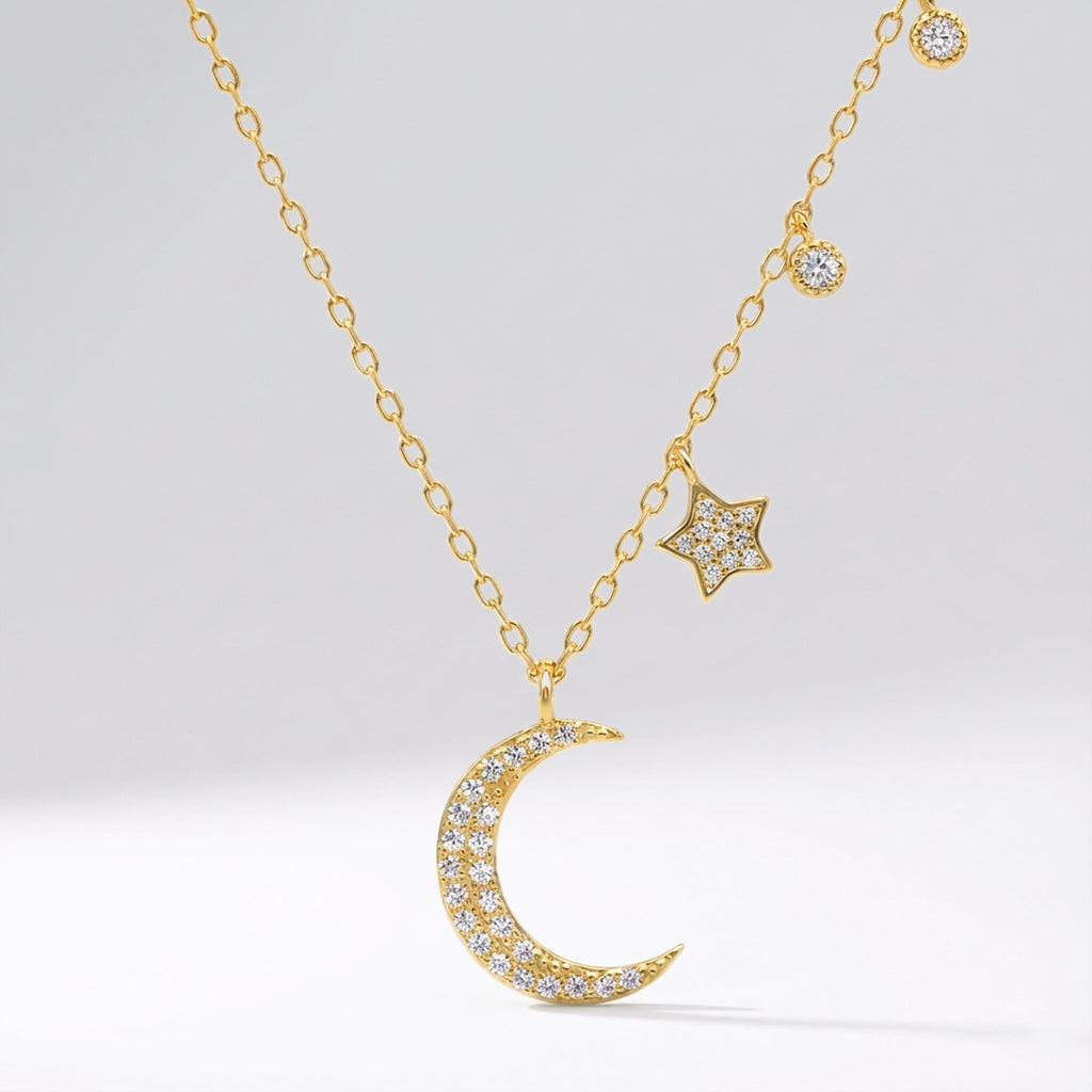 Collier Charme Lune et Étoile Ariya | Plaqué or 18 carats