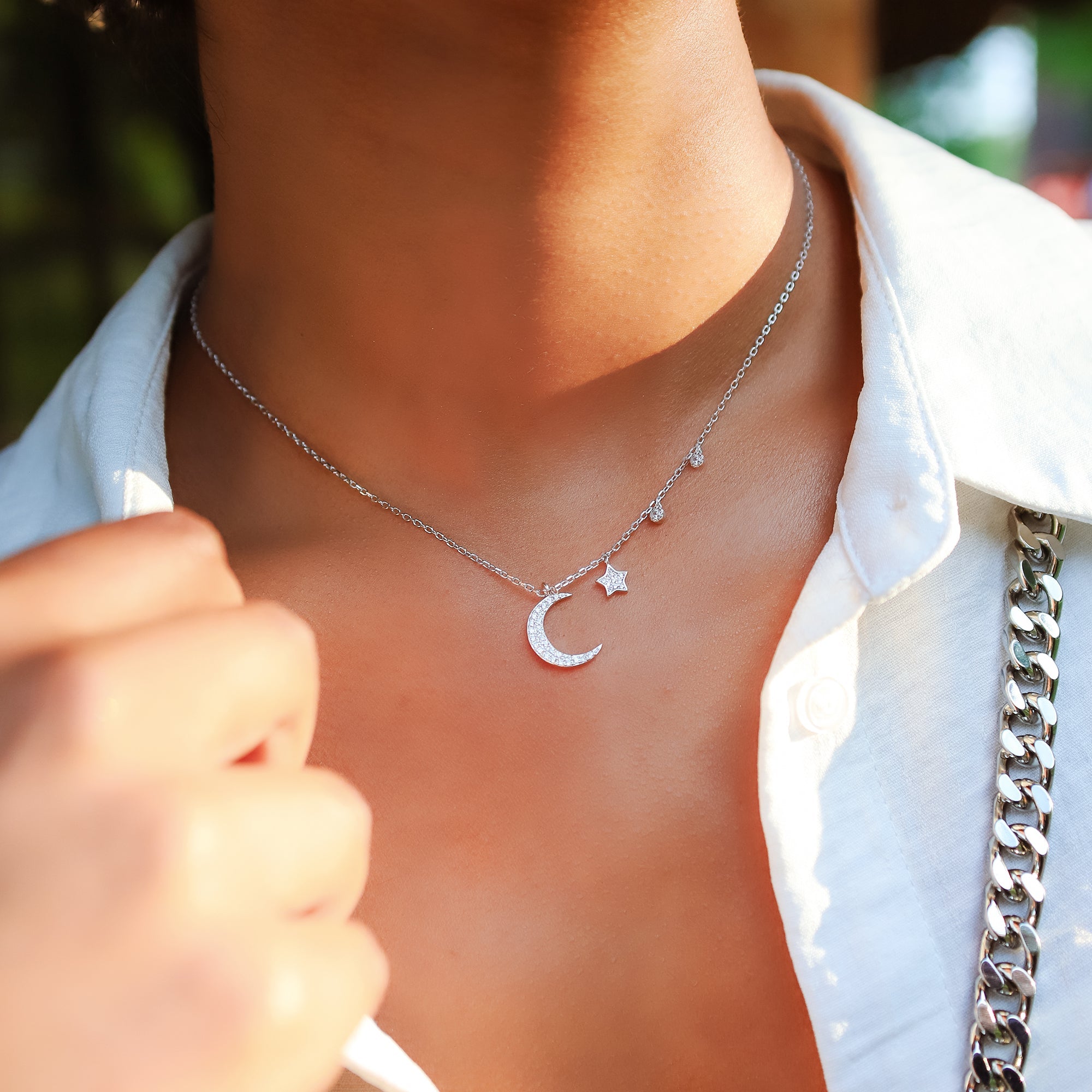 Collier Charme Lune et Étoile Ariya | Argent