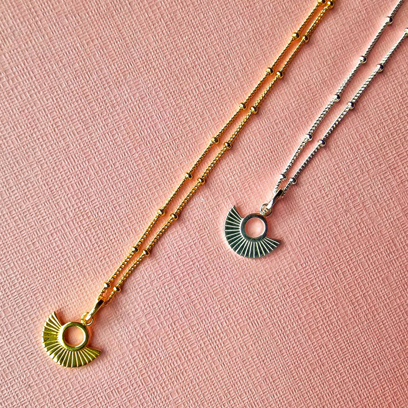 Art Deco Fan Gold Satellite Chain Necklace