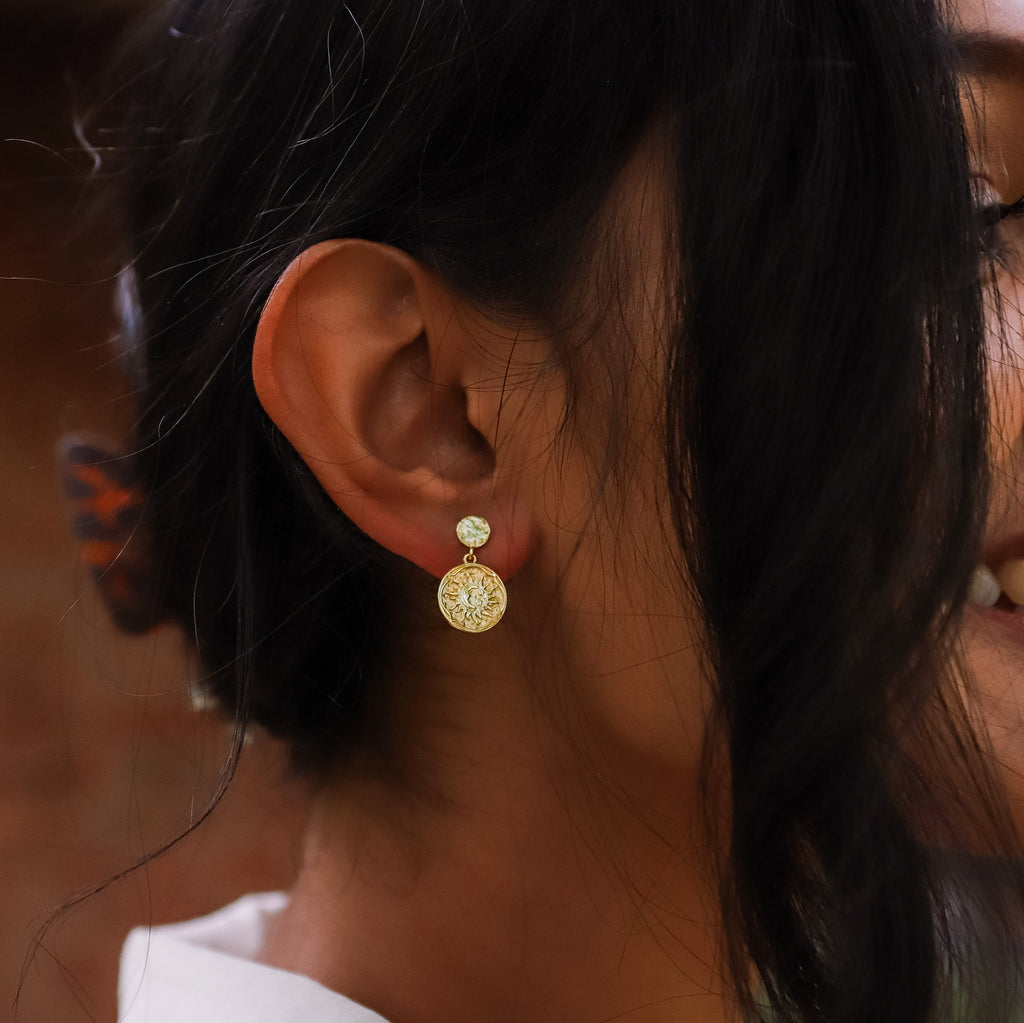 Aruna Sun Coin Drop Earrings | 18k Gold Plated