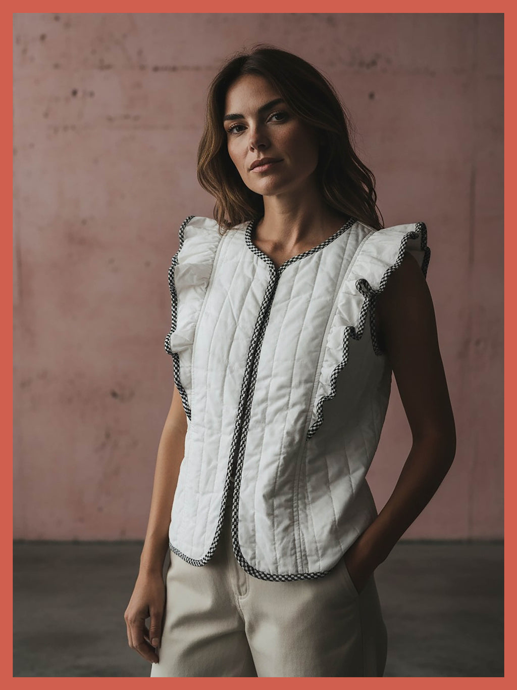 Aster Padded Frill Gilet - White