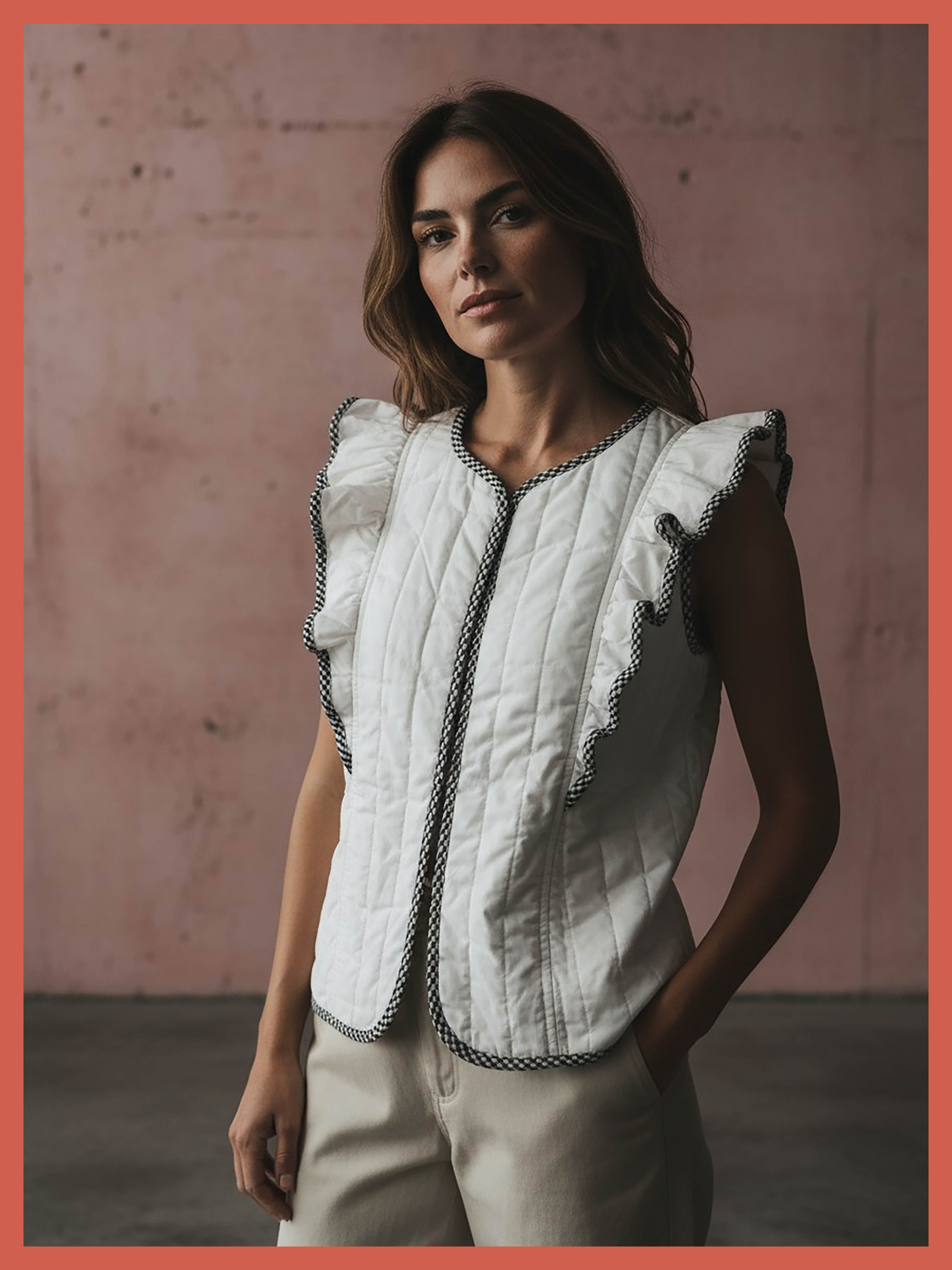 Aster Padded Frill Gilet - White