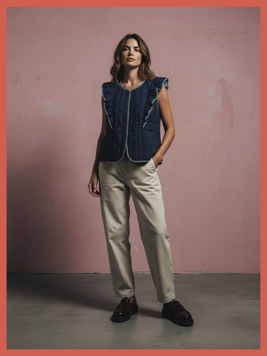 Aster Padded Frill Gilet - Dark Navy