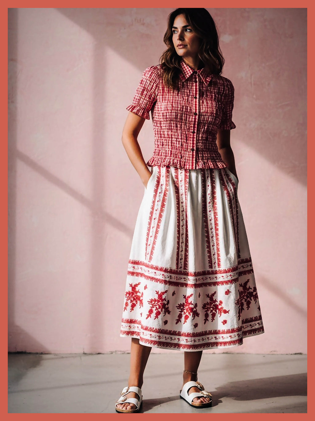 Aimee Ditsy Embroidered Cotton Pleated Skirt In White