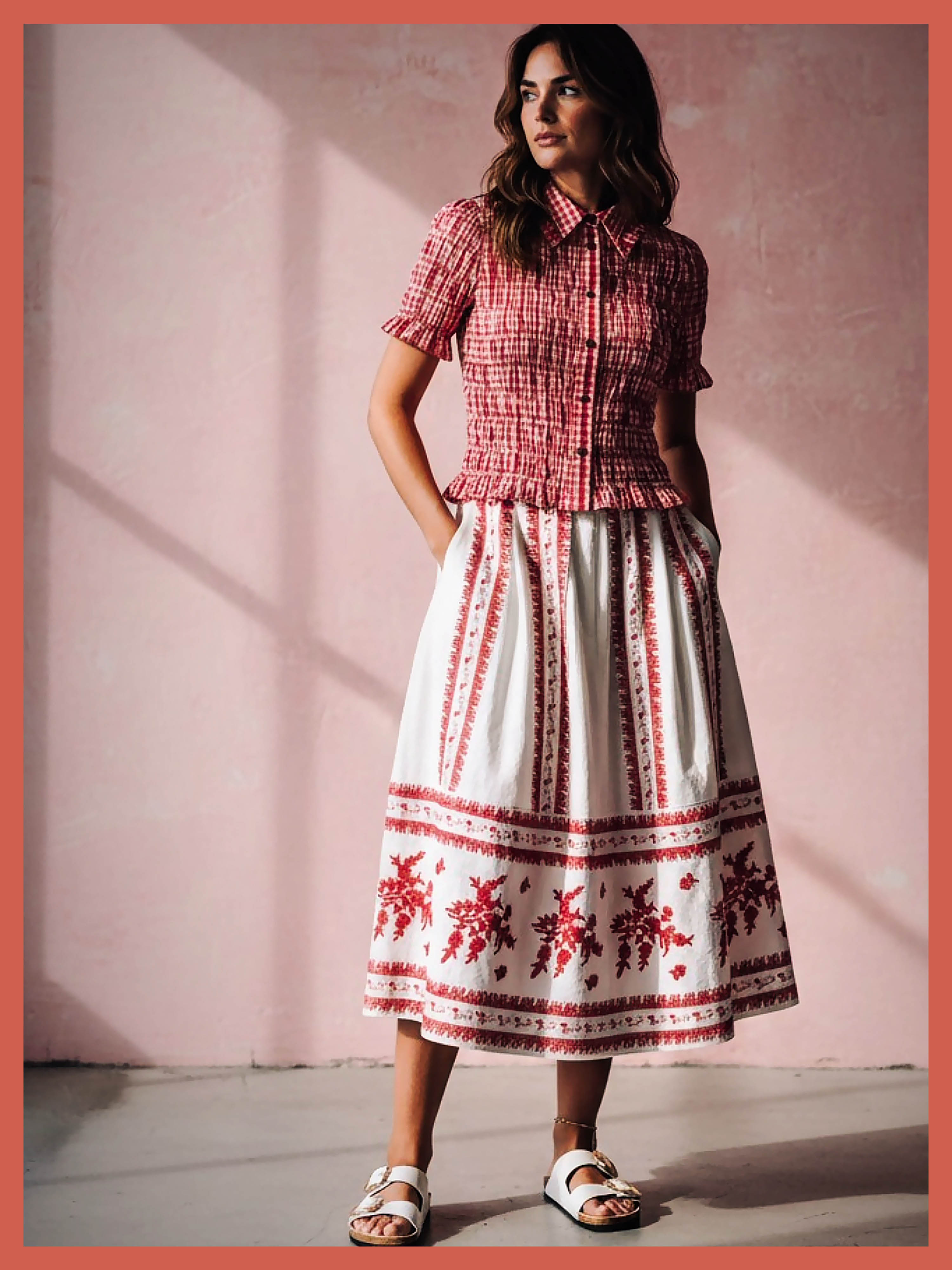 Aimee Ditsy Embroidered Cotton Pleated Skirt In White