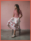Aimee Ditsy Embroidered Cotton Pleated Skirt In White