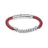 Fred Bennett Burgundy Leather and Stainless Steel Chain Detail Bracelet
