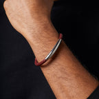Fred Bennett Burgundy Leather and Stainless Steel Chain Detail Bracelet