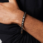 Fred Bennett Stainless Steel & Ceramic Link Bracelet with Black CZ Detail