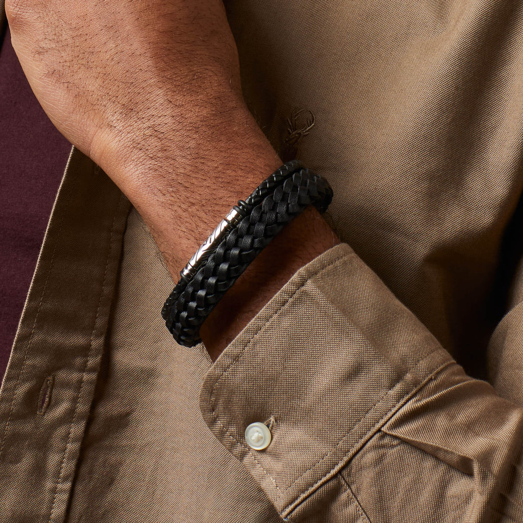 Fred Bennett Black Braided Leather Bracelet