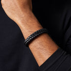 Fred Bennett Black Braided Leather Bracelet
